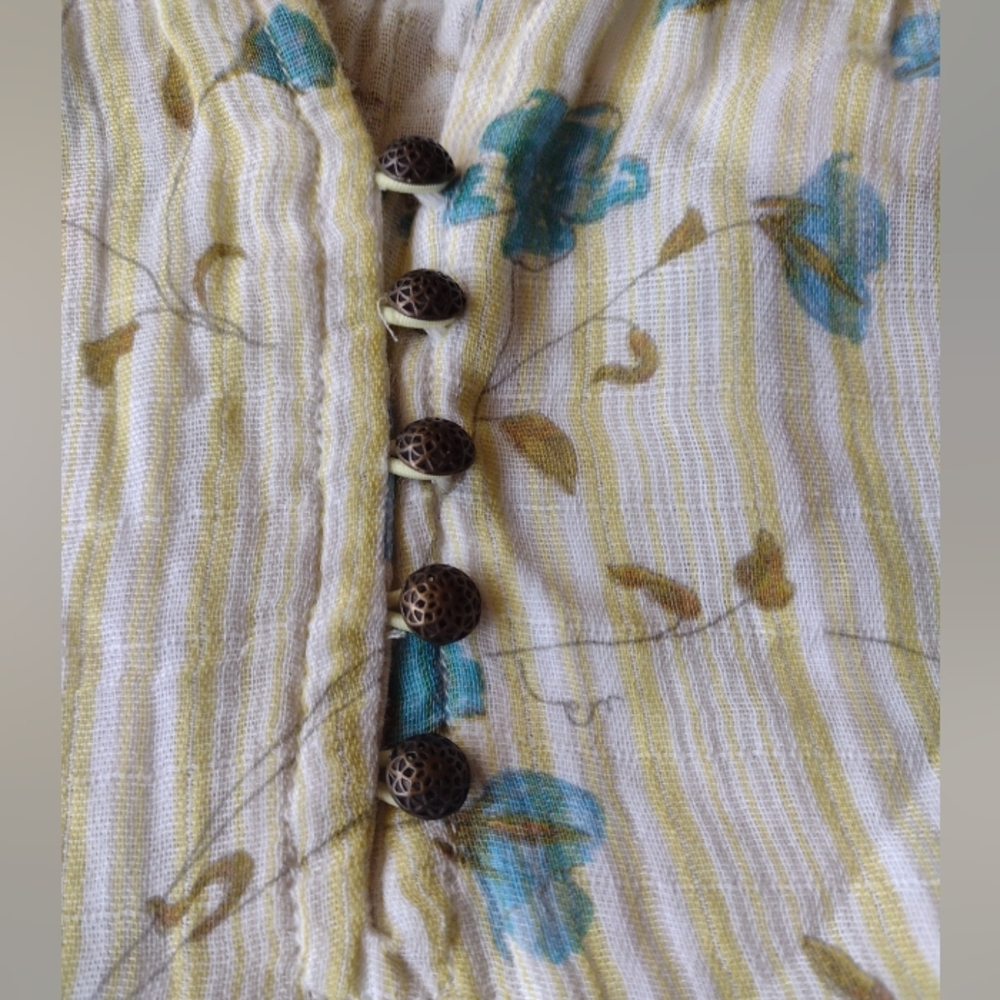 Beach Lunch Lounge Floral Stripe Cotton Peasant Blouse - Picture 5 of 7